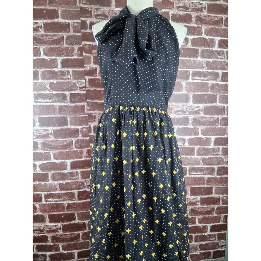 Vintage 1950s Black Yellow Pinup Rockabilly Party Patio Dress M Organza/ Voile